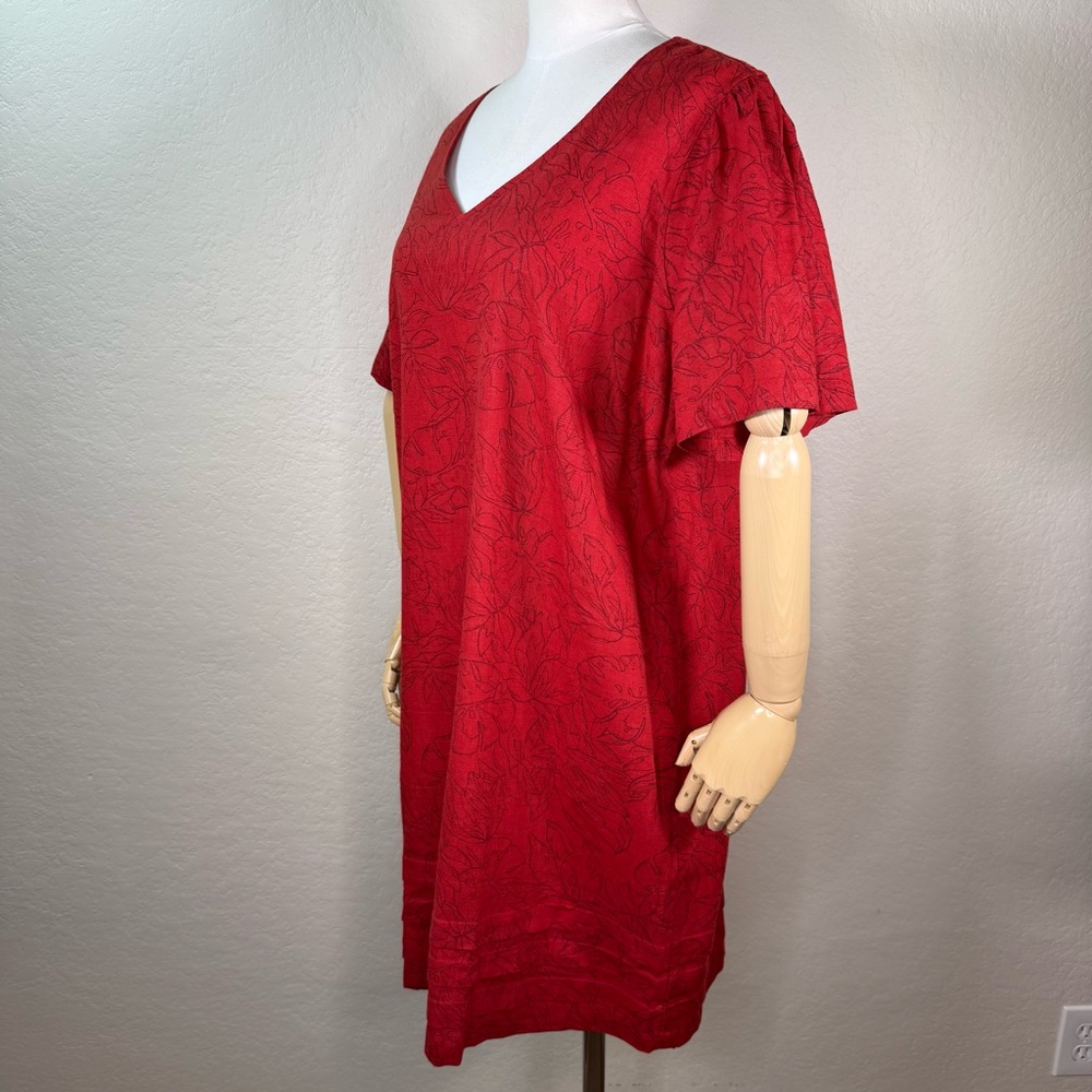 Nicole Miller Original Linen Blend Tropical Short Sleeve Shift Dress Size XL EUC